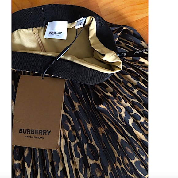 BURBERRY Pleated Midi Skirt With Leopard Print Motif In Black - Picture 15 of 16